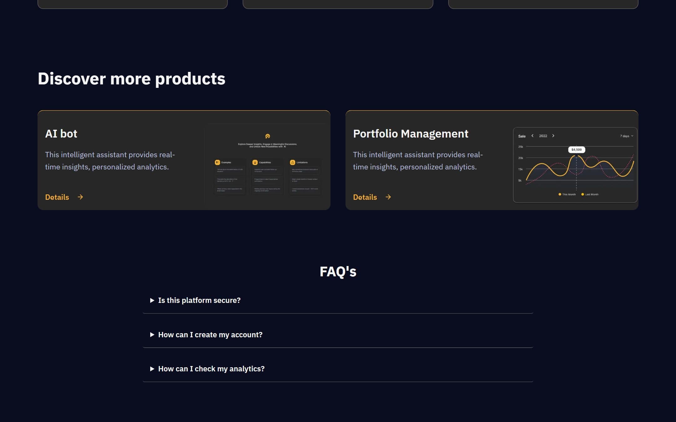 AI Funds Manager — Lower product storytelling sections