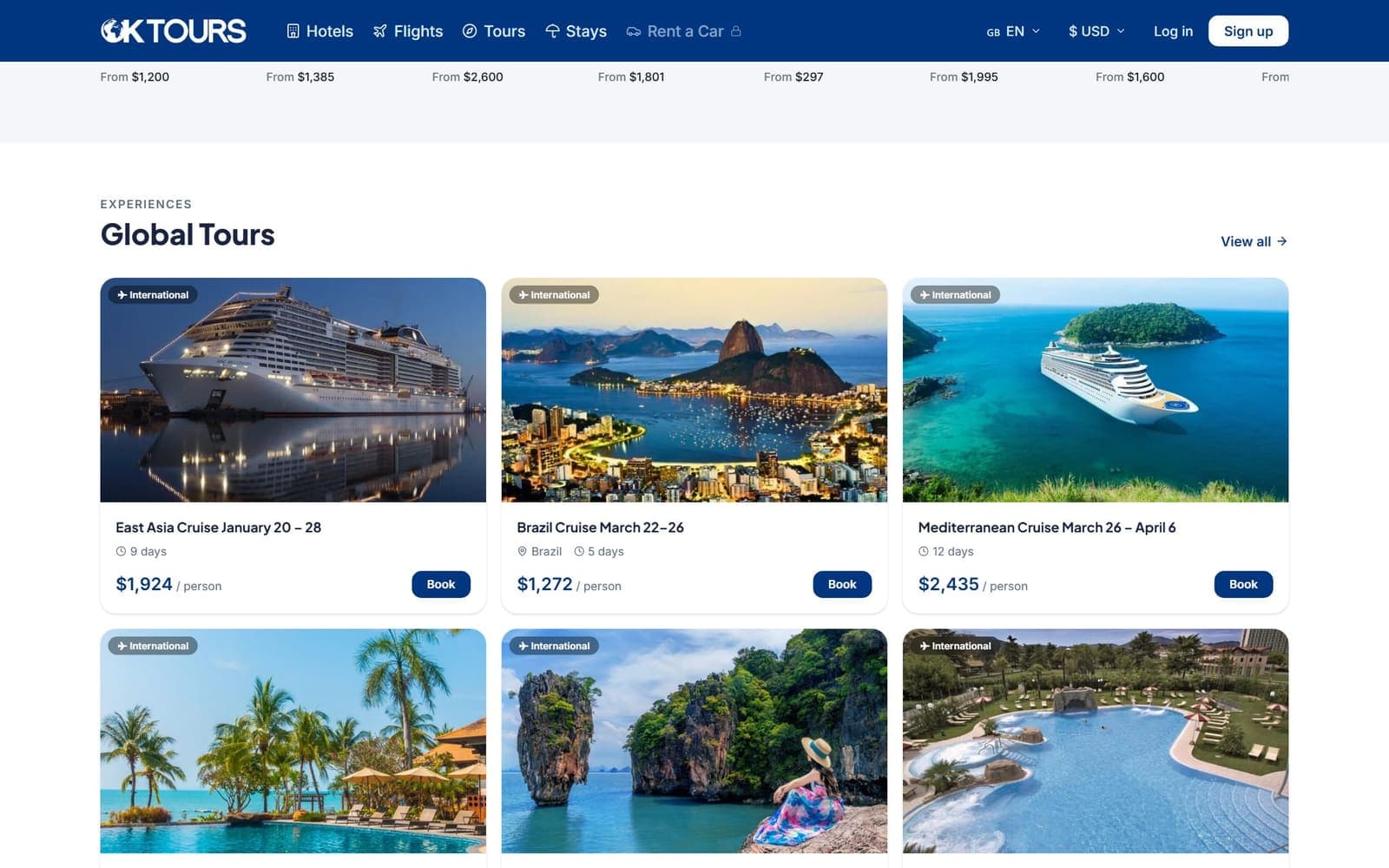 OK Tours — Popular destinations and discovery sections